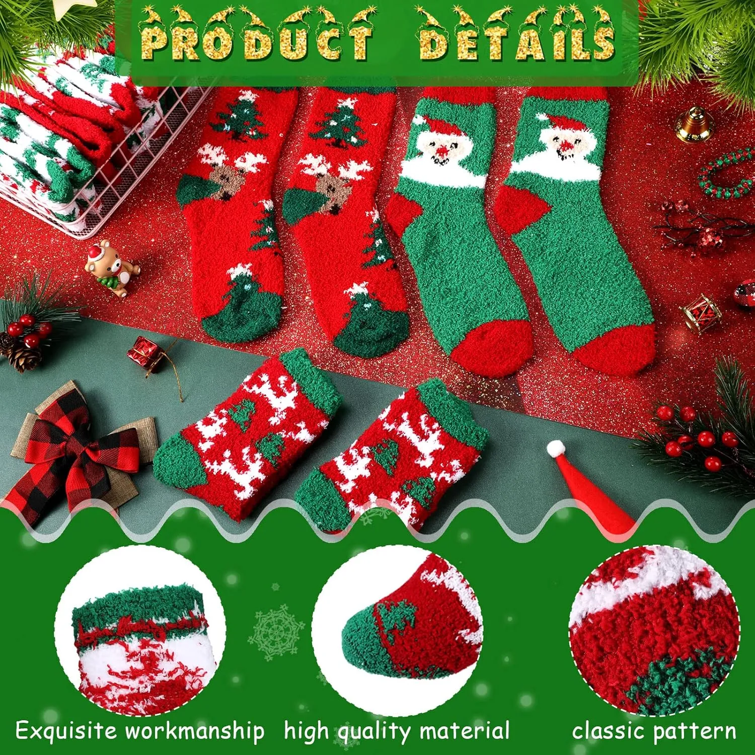 Meanplan 24 Pairs Christmas Fuzzy Socks Womens Bulk Xmas Winter Holiday Cozy Fluffy Warm Sock Pack for Christmas Gift