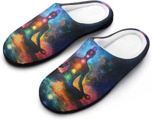 Meditating Cosmic Psychedelic Warm Slippers for Women Lightweight House Slipper Winter Indoor Outdoor