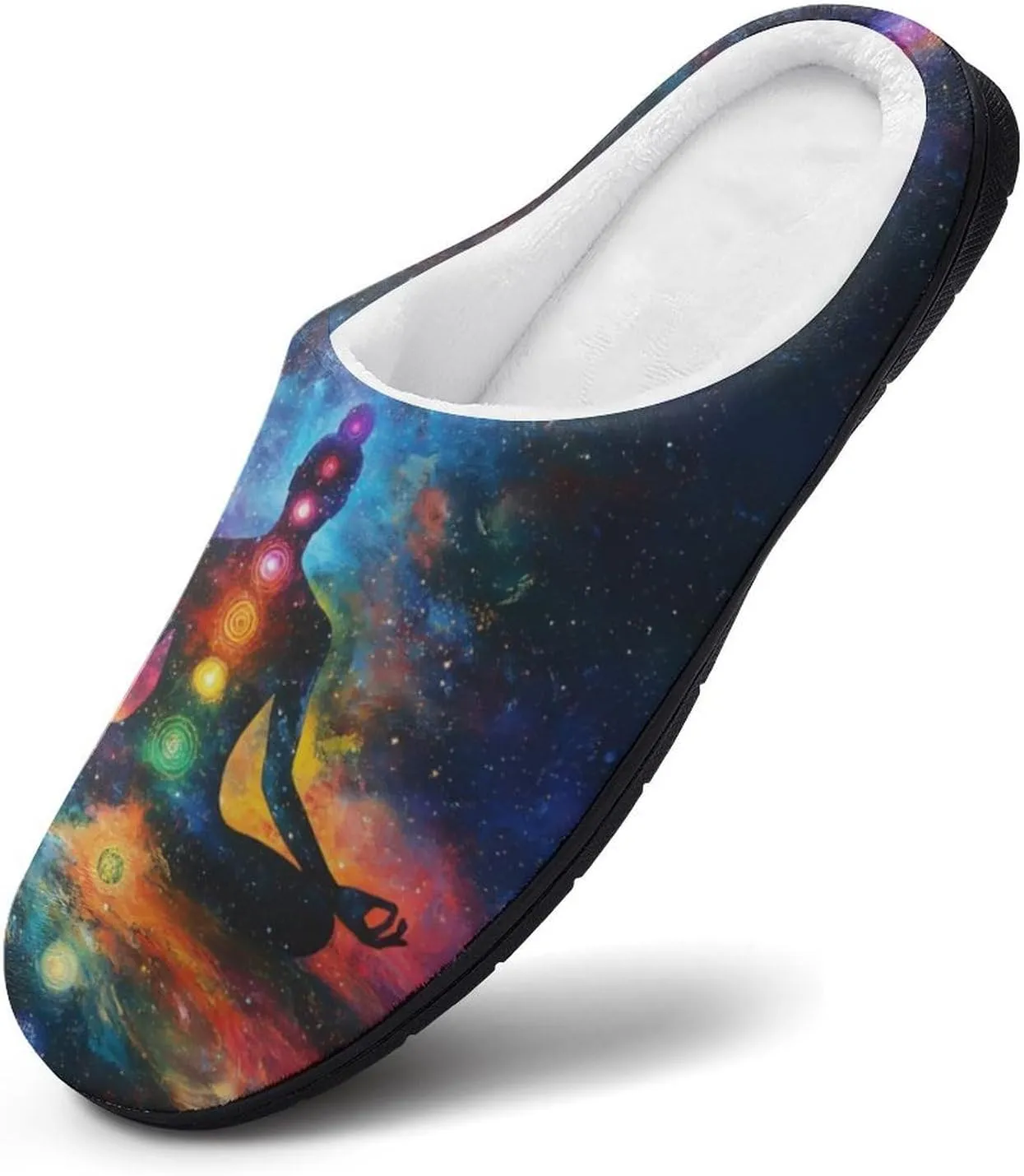 Meditating Cosmic Psychedelic Warm Slippers for Women Lightweight House Slipper Winter Indoor Outdoor