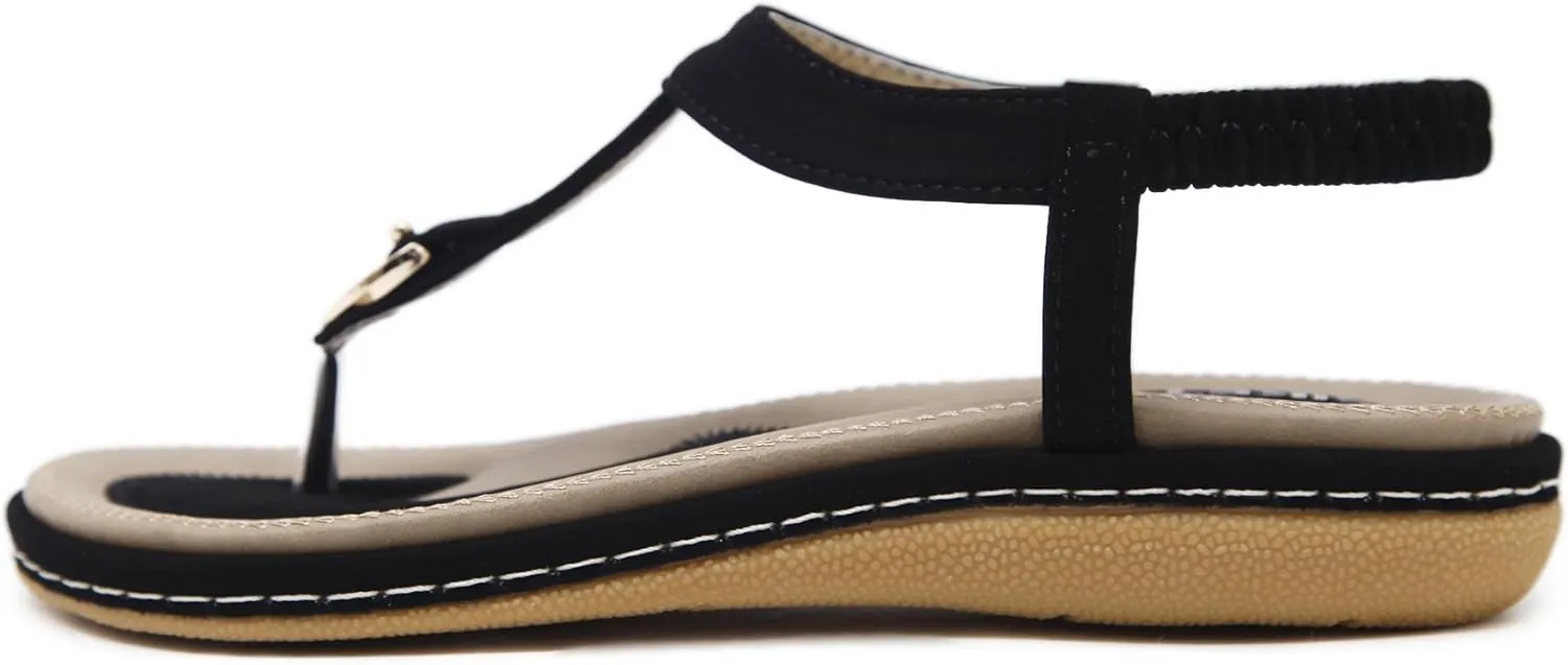 Meeshine Women's Bohemia Flip Flops Summer Beach T-Strap Flat Sandals Comfort Walking Shoes