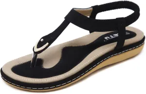 Meeshine Women's Bohemia Flip Flops Summer Beach T-Strap Flat Sandals Comfort Walking Shoes