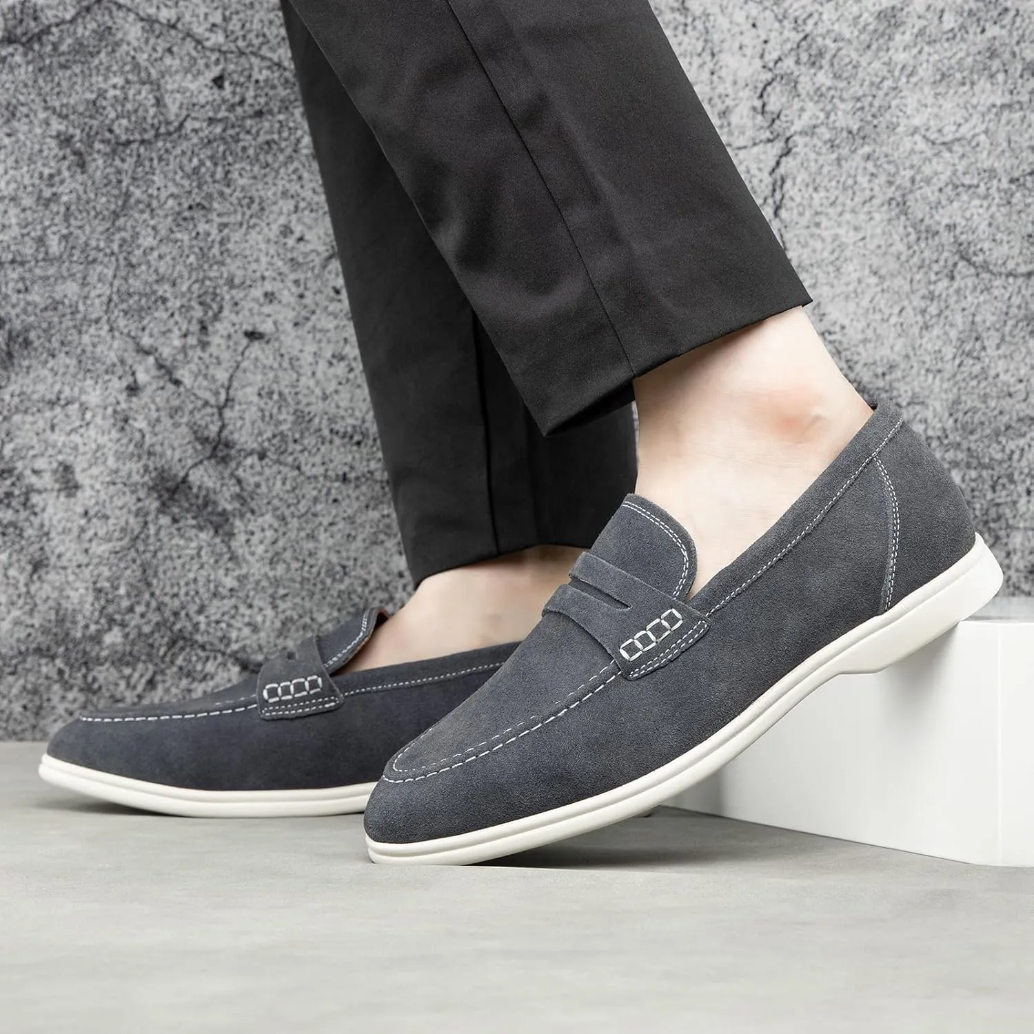 Meijiana Men's Genuine Leather Loafers Slip-On Moccasins Suede Dress Shoes, Lightweight and Breathable with Rubber Sole Stylish Mens Loafers