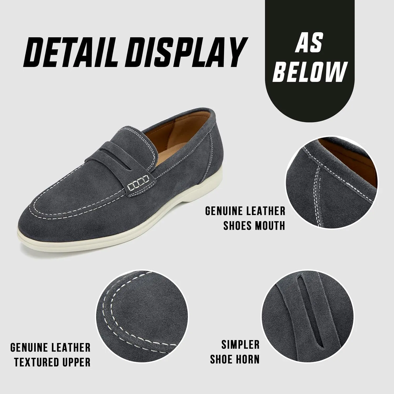 Meijiana Men's Genuine Leather Loafers Slip-On Moccasins Suede Dress Shoes, Lightweight and Breathable with Rubber Sole Stylish Mens Loafers