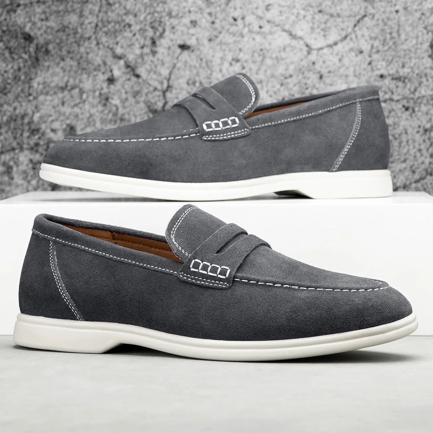 Meijiana Men's Genuine Leather Loafers Slip-On Moccasins Suede Dress Shoes, Lightweight and Breathable with Rubber Sole Stylish Mens Loafers