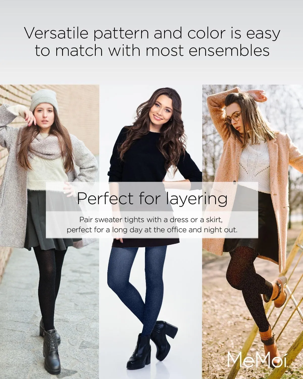 MeMoi Toronto Cable Cotton Tights for Women, Cozy and Breathable Warm Sweater Tights - Sizes S to XL