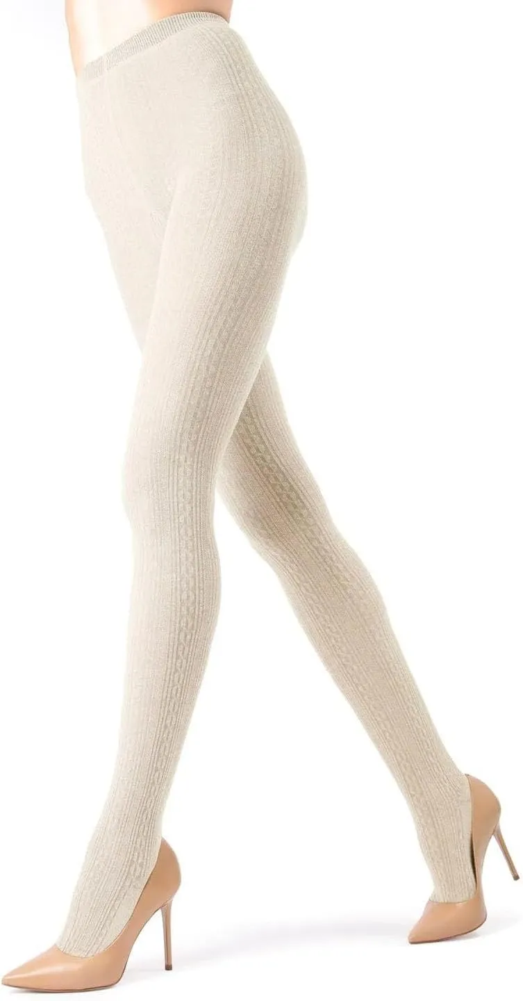 MeMoi Toronto Cable Cotton Tights for Women, Cozy and Breathable Warm Sweater Tights - Sizes S to XL