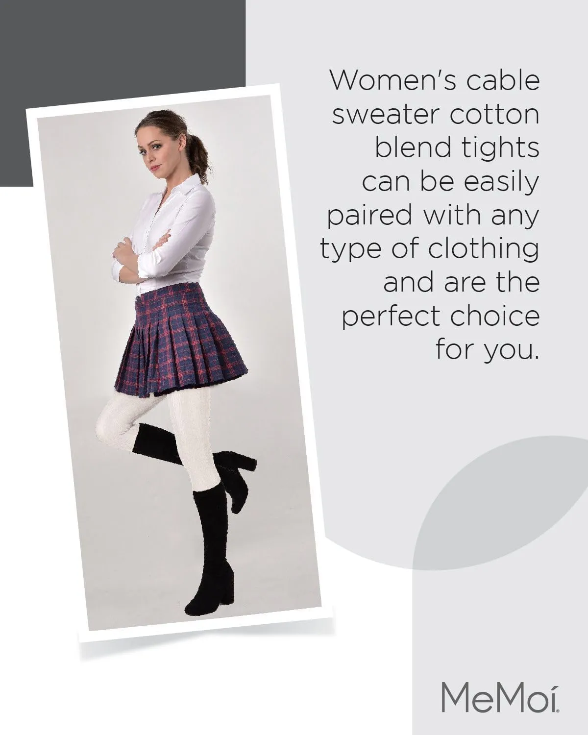 MeMoi Toronto Cable Cotton Tights for Women, Cozy and Breathable Warm Sweater Tights - Sizes S to XL