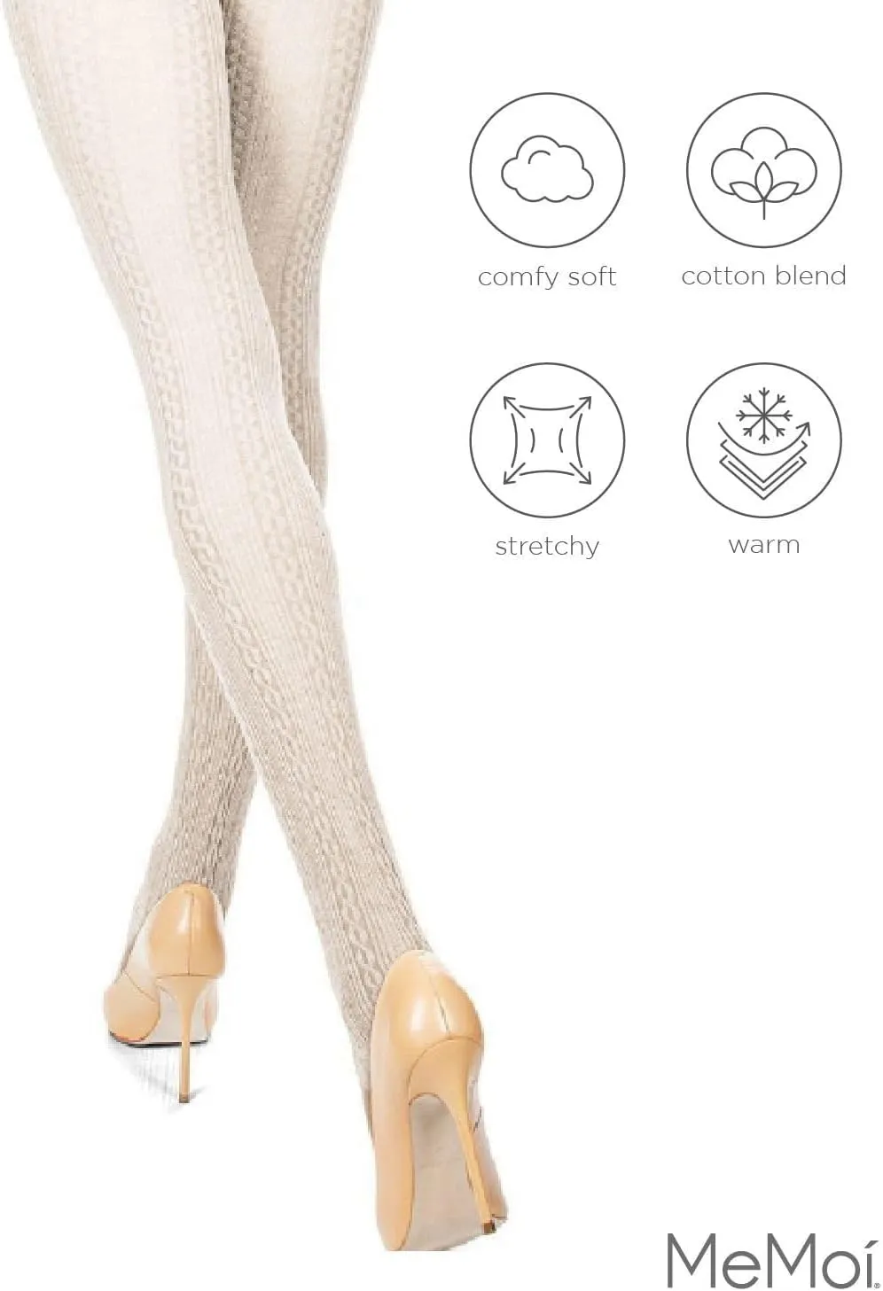 MeMoi Toronto Cable Cotton Tights for Women, Cozy and Breathable Warm Sweater Tights - Sizes S to XL