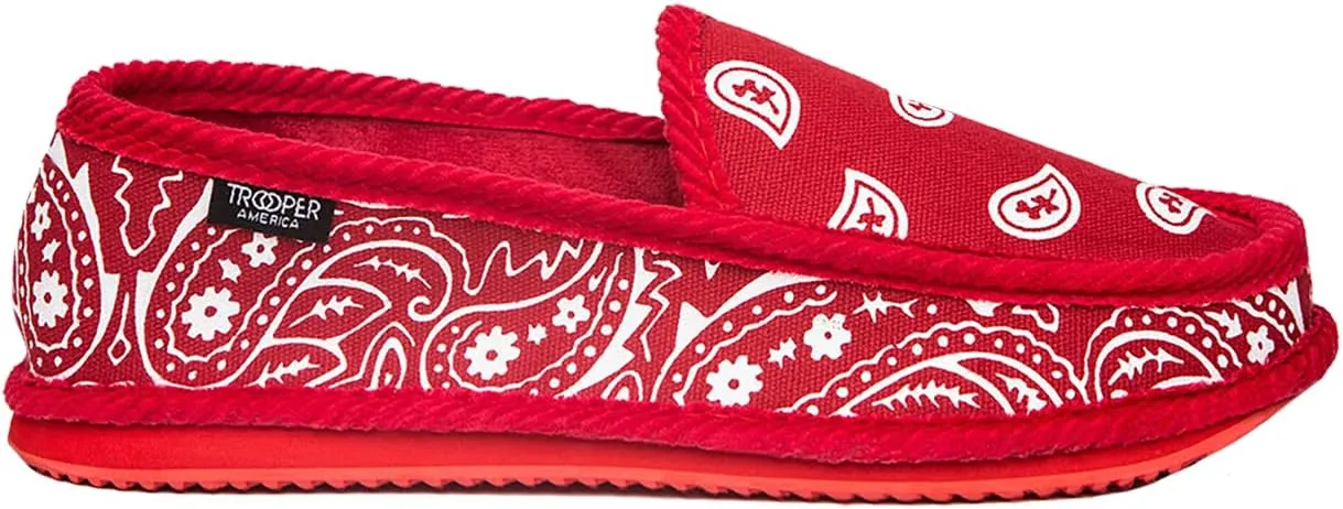 Men KS-002 Red Bandana Paisley Slip-On | Cozy, Colorful House Shoe Slippers | Ultra Cushion For Indoor and Outdoor