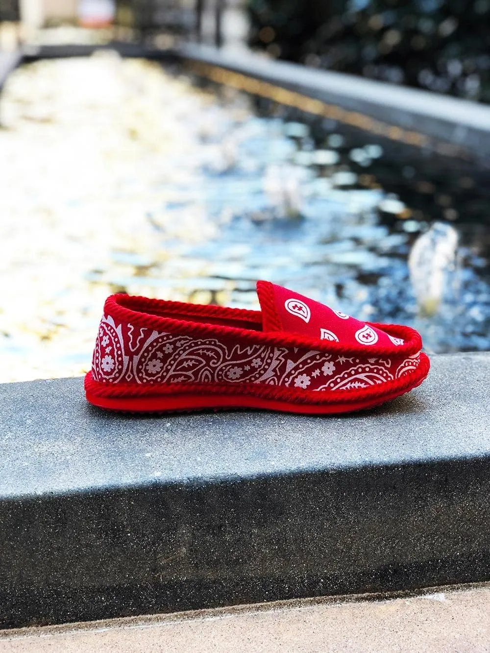 Men KS-002 Red Bandana Paisley Slip-On | Cozy, Colorful House Shoe Slippers | Ultra Cushion For Indoor and Outdoor