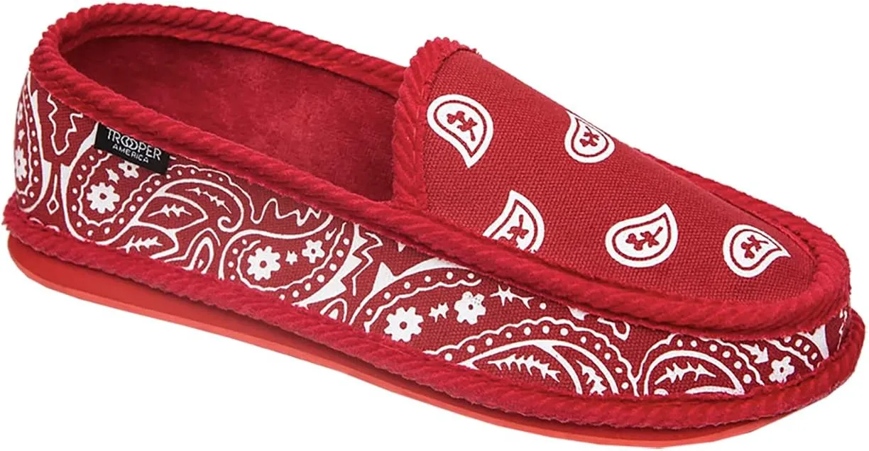 Men KS-002 Red Bandana Paisley Slip-On | Cozy, Colorful House Shoe Slippers | Ultra Cushion For Indoor and Outdoor