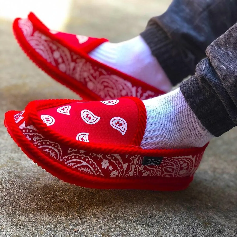 Men KS-002 Red Bandana Paisley Slip-On | Cozy, Colorful House Shoe Slippers | Ultra Cushion For Indoor and Outdoor