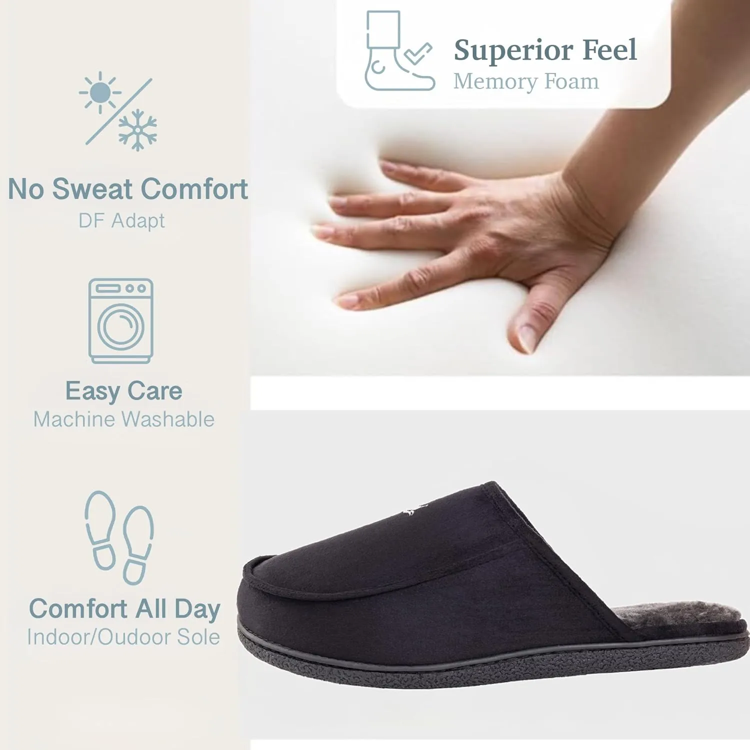 Men's 80D High Density Memory Foam House Slippers, Indoor Outdoor Slip On Clog House Shoes