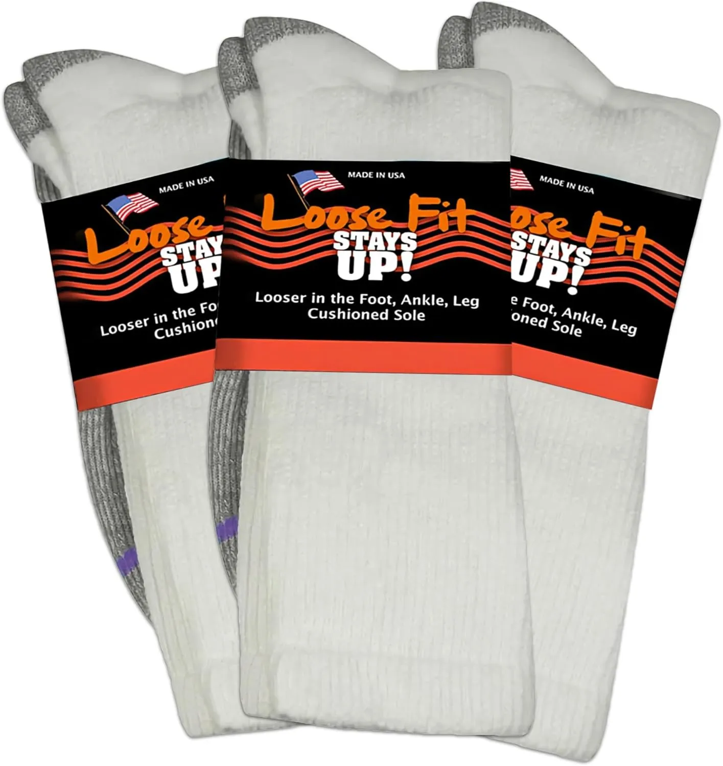 Men's and Women's Casual Crew Socks (Pack of 3) Made in USA! Cushioned Sole