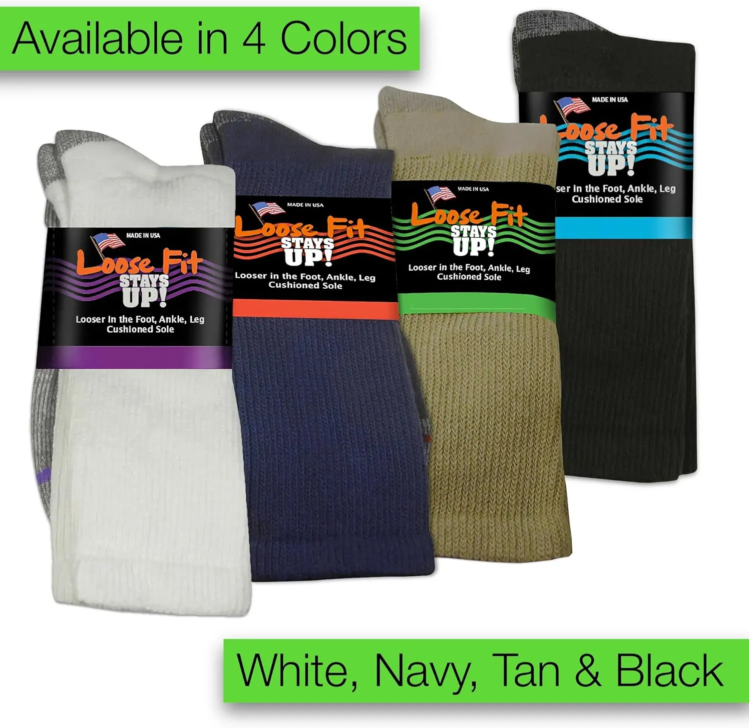Men's and Women's Casual Crew Socks (Pack of 3) Made in USA! Cushioned Sole