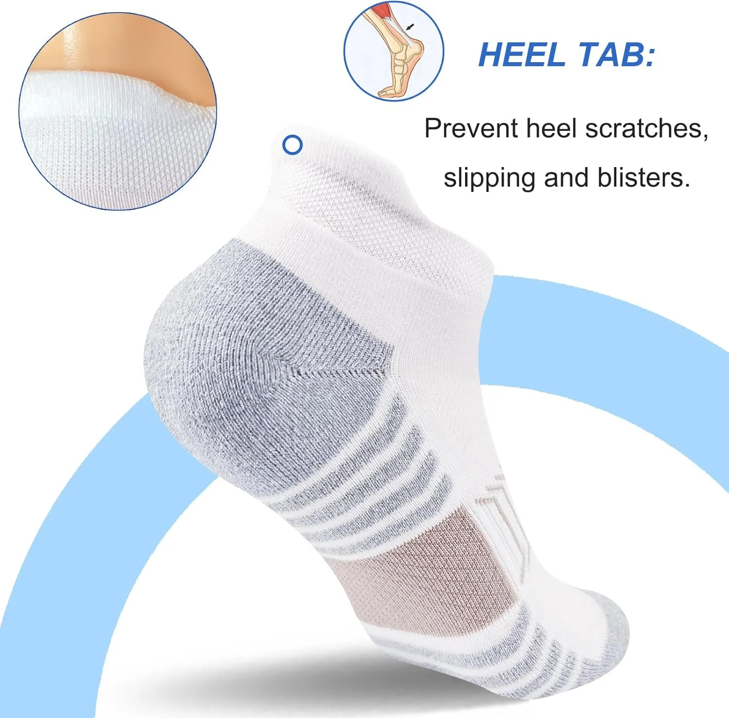 Men's Ankle Comfort Cushioned Anti-Blister Wicking Breathable Athletic Running Socks 5 Pairs