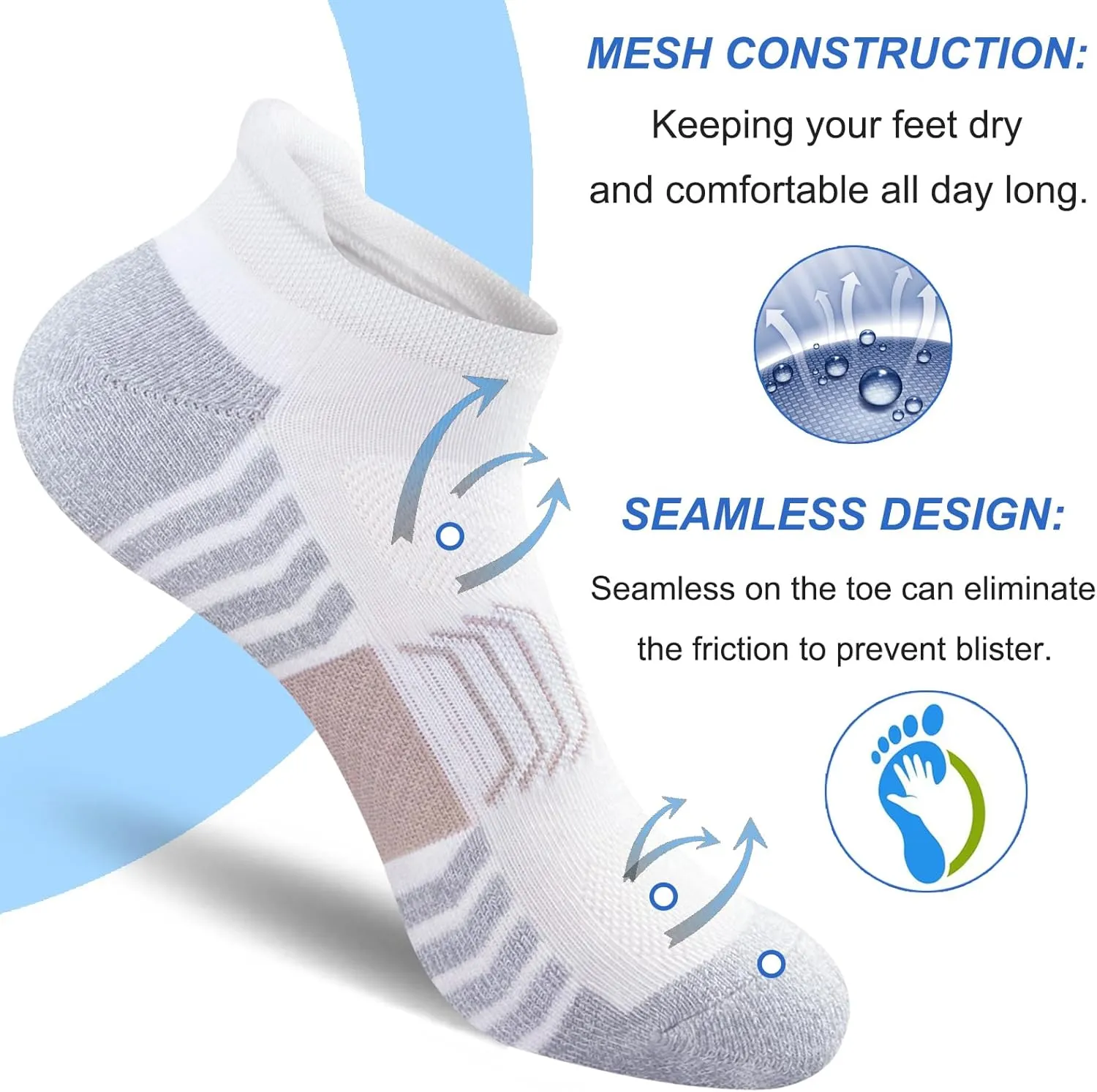 Men's Ankle Comfort Cushioned Anti-Blister Wicking Breathable Athletic Running Socks 5 Pairs