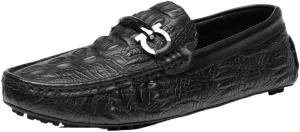 Mens Anti-Slip Lightweight Loafers Shoe Faux Crocodile Print Solid Colors Leather Comfortable Flat Heel Flexible for Wedding