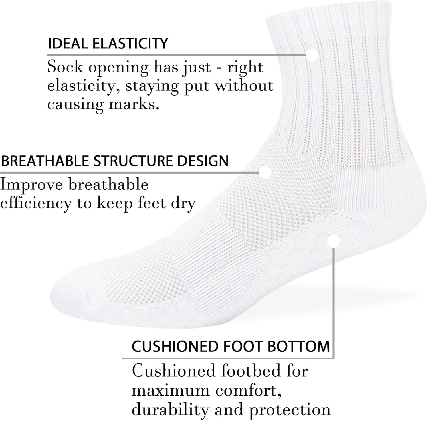 Men's Athletic Quarter Socks Cushioned Moisture Wicking with Arch Support Medium, 6 Pairs