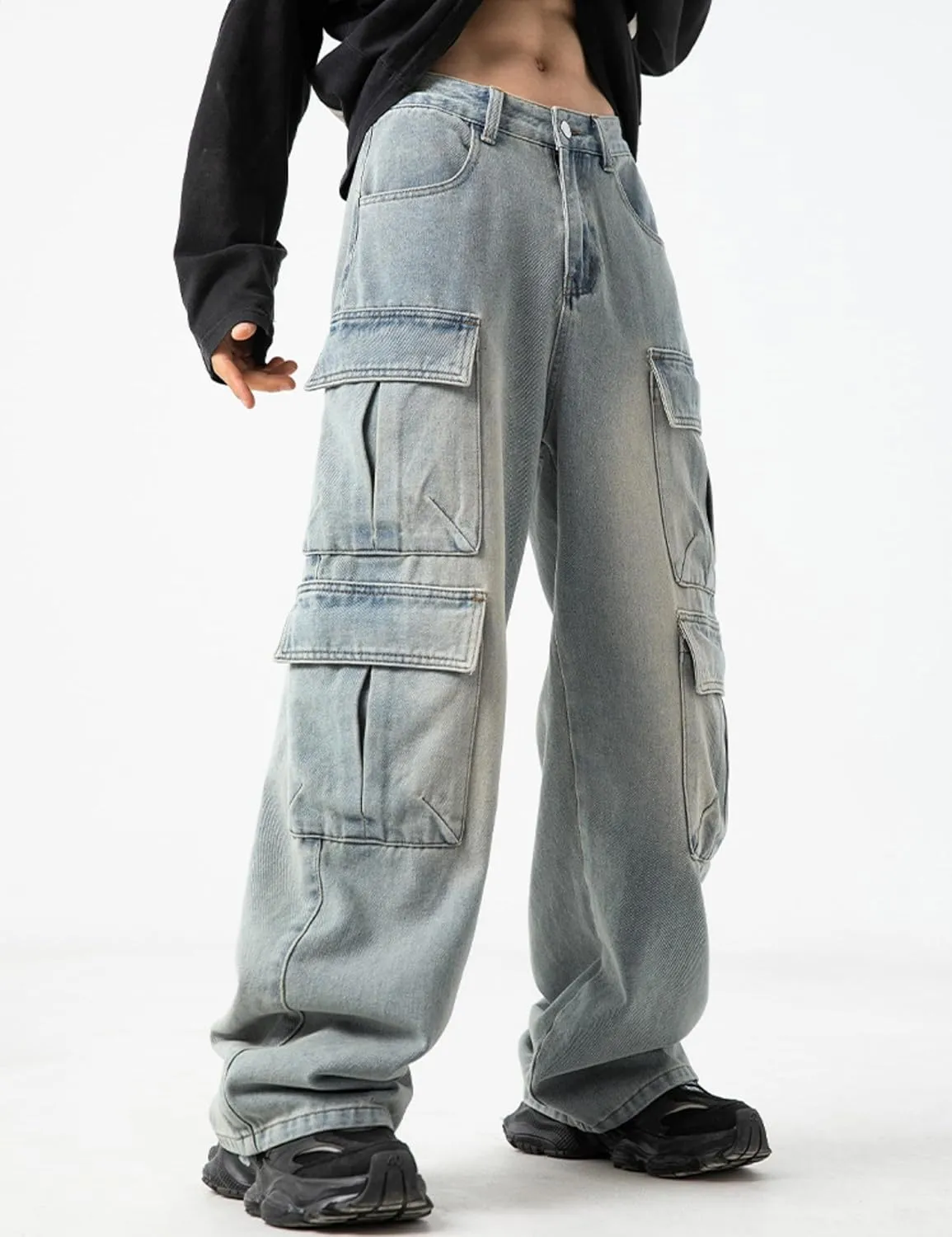 Mens Baggy Jeans Y2k Hip Hop Demin Cargo Pants Grunge Jnco Jeans Loose Fit Cargo Jeans Streetwear
