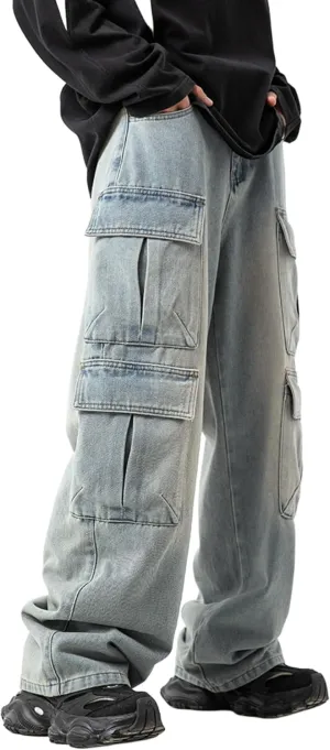 Mens Baggy Jeans Y2k Hip Hop Demin Cargo Pants Grunge Jnco Jeans Loose Fit Cargo Jeans Streetwear