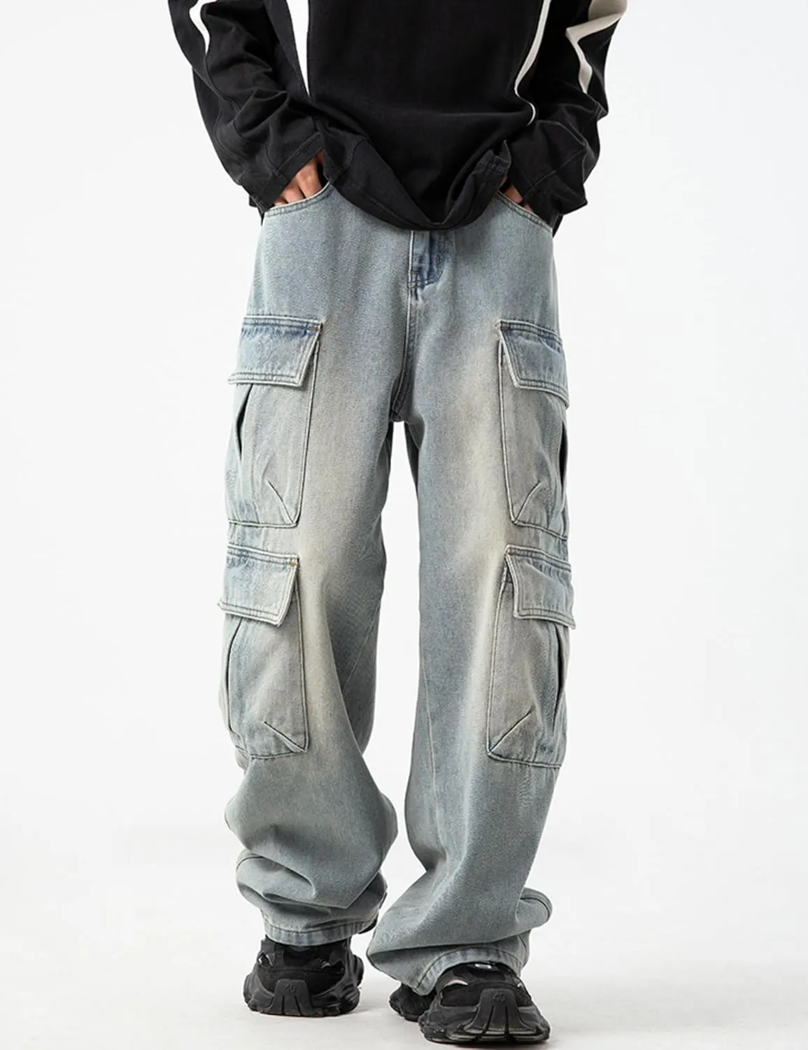 Mens Baggy Jeans Y2k Hip Hop Demin Cargo Pants Grunge Jnco Jeans Loose Fit Cargo Jeans Streetwear