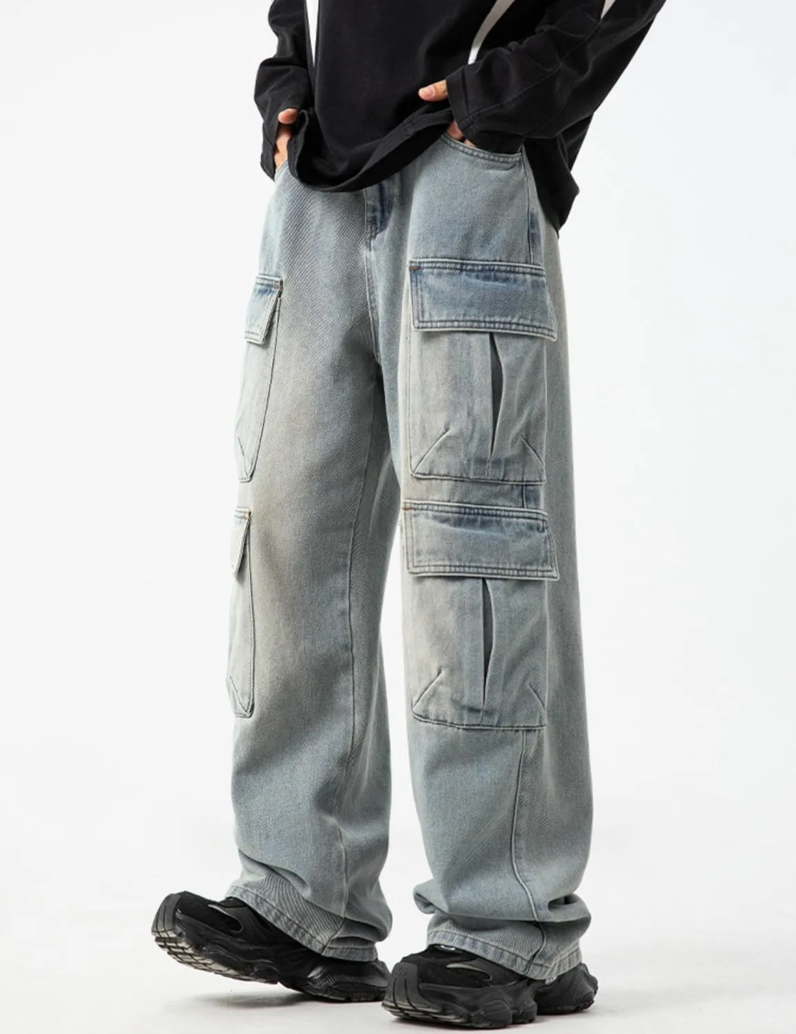 Mens Baggy Jeans Y2k Hip Hop Demin Cargo Pants Grunge Jnco Jeans Loose Fit Cargo Jeans Streetwear