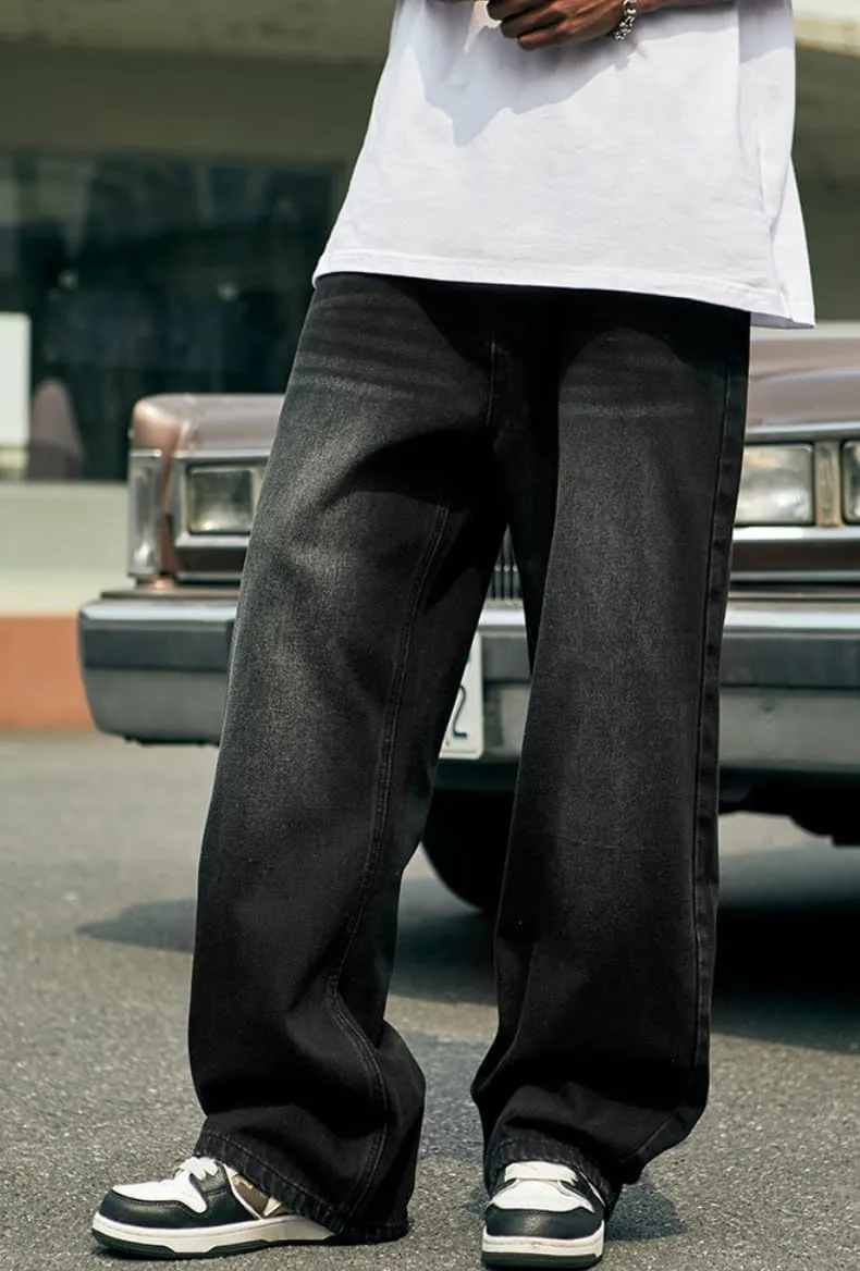 Mens Baggy Jeans Y2k Skater Vintage Plain Pants Casual Wide Leg Loose Fit Denim Hip Hop Jean