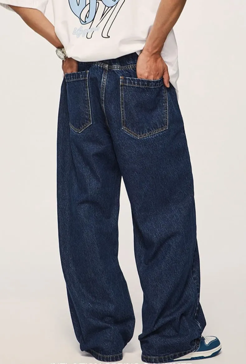Mens Baggy Jeans Y2k Skater Vintage Plain Pants Casual Wide Leg Loose Fit Denim Hip Hop Jean