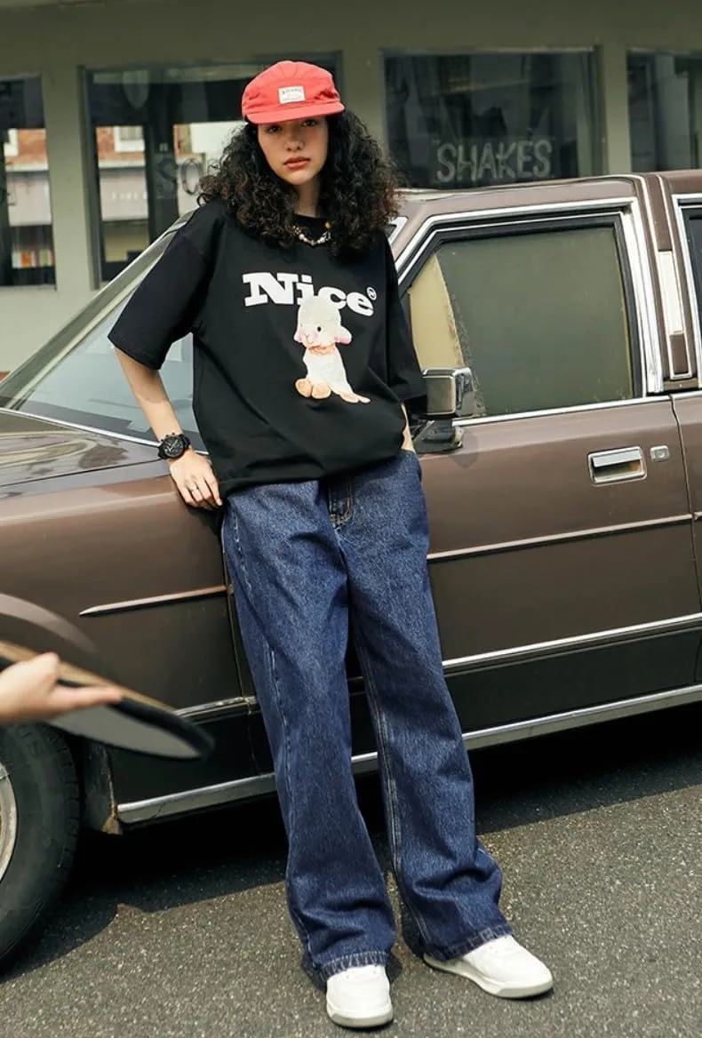 Mens Baggy Jeans Y2k Skater Vintage Plain Pants Casual Wide Leg Loose Fit Denim Hip Hop Jean