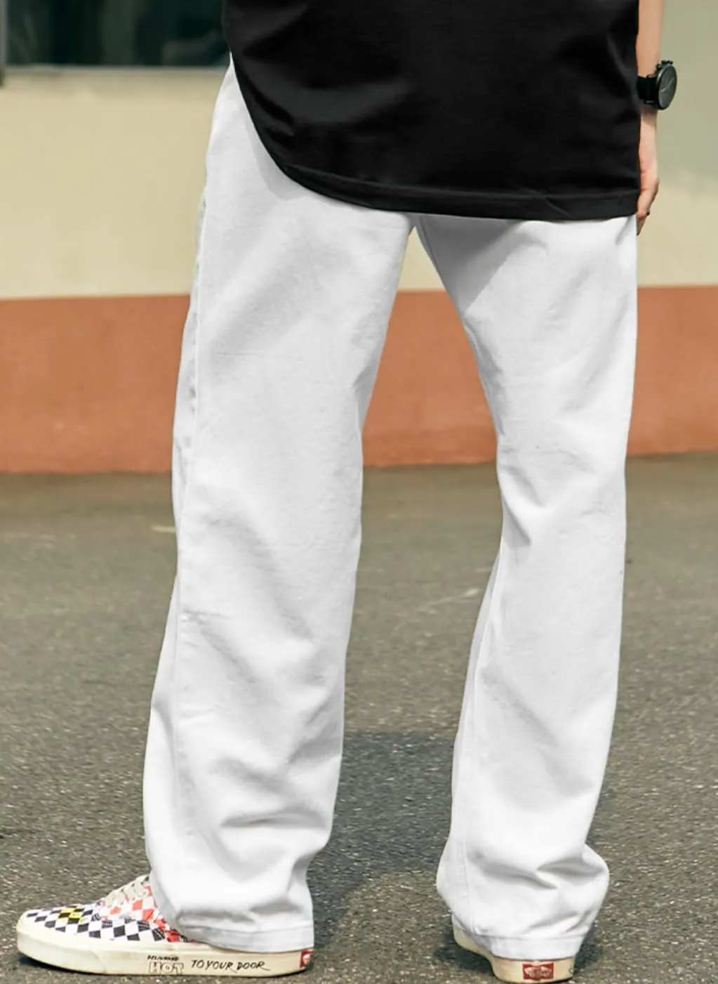 Mens Baggy Jeans Y2k Skater Vintage Plain Pants Casual Wide Leg Loose Fit Denim Hip Hop Jean