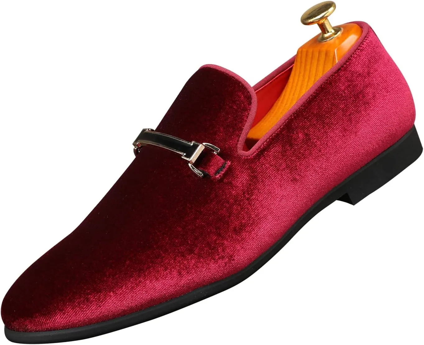 Mens Blue Dress Shoe Prom Velvet Loafers Red Wedding Shoes Horsebit Flat Driving Moccasin Shoes for Men