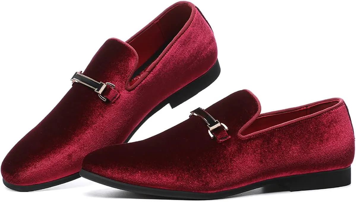 Mens Blue Dress Shoe Prom Velvet Loafers Red Wedding Shoes Horsebit Flat Driving Moccasin Shoes for Men