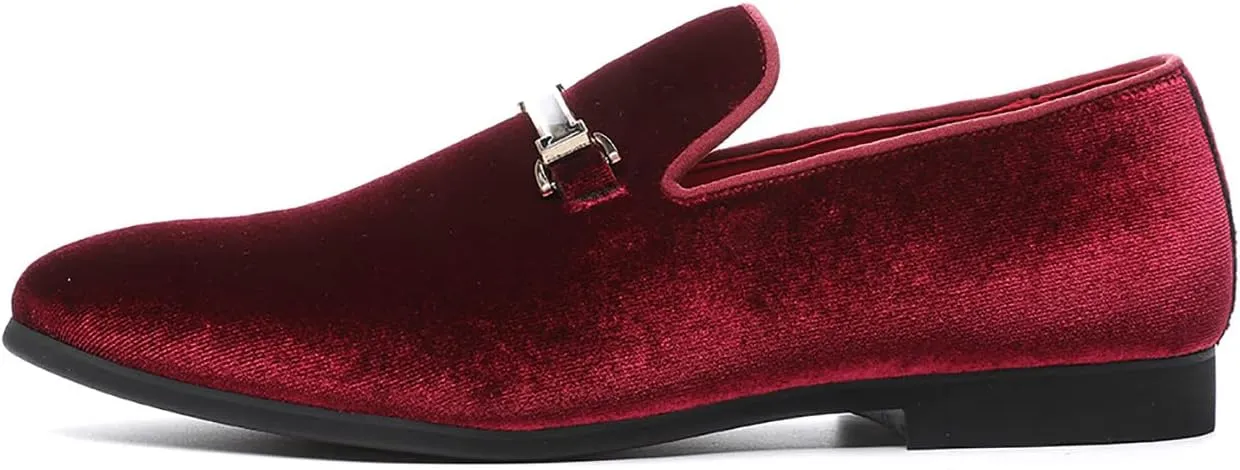 Mens Blue Dress Shoe Prom Velvet Loafers Red Wedding Shoes Horsebit Flat Driving Moccasin Shoes for Men