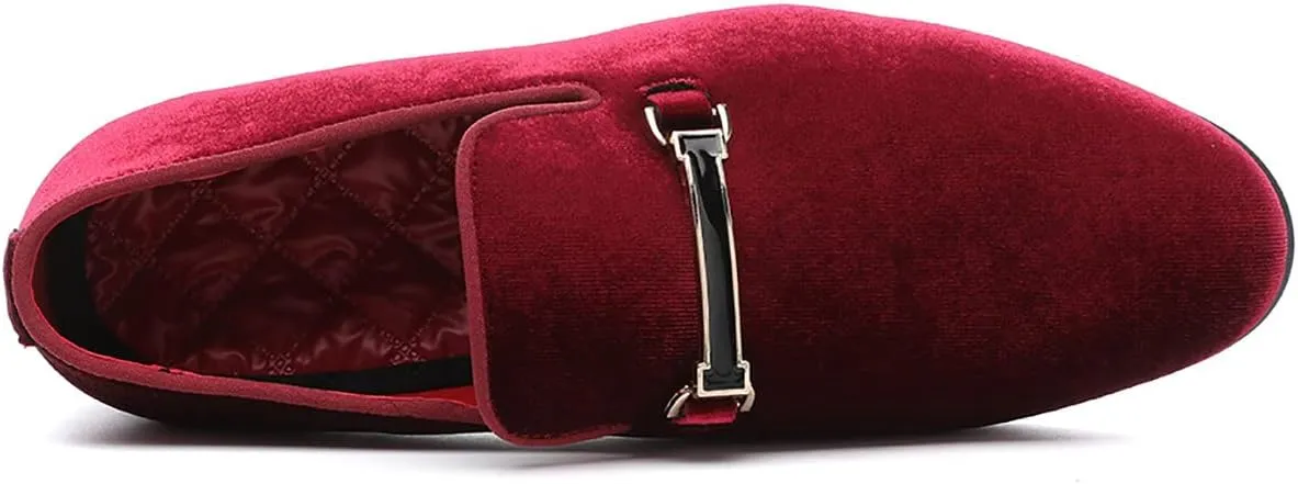 Mens Blue Dress Shoe Prom Velvet Loafers Red Wedding Shoes Horsebit Flat Driving Moccasin Shoes for Men