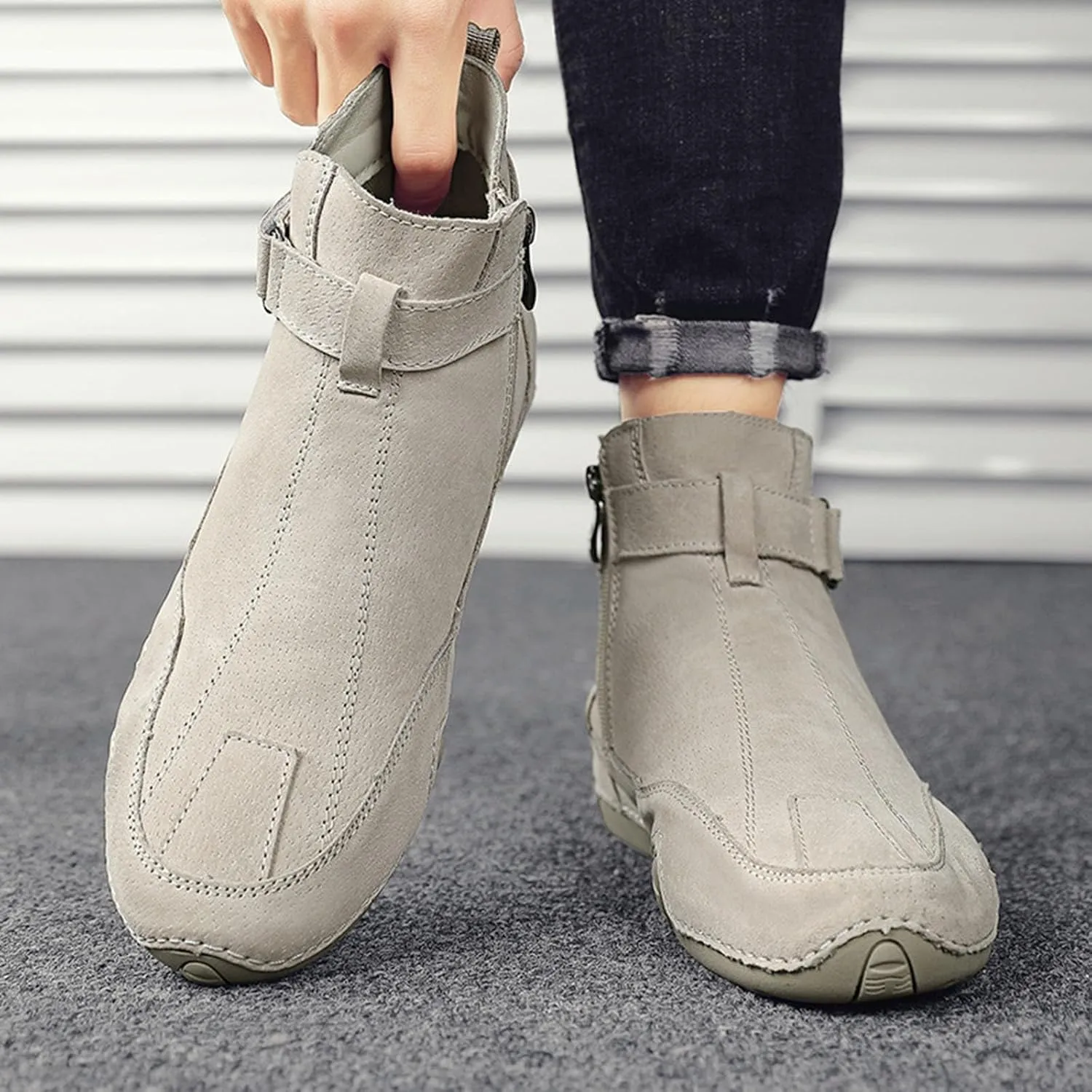 Men's Boots Autumn New Side Zipper High Top Men's Shoes Outdoor Casual Hand Sewn Preowned Men's Casual Shoes Size 15 Men's Sh
