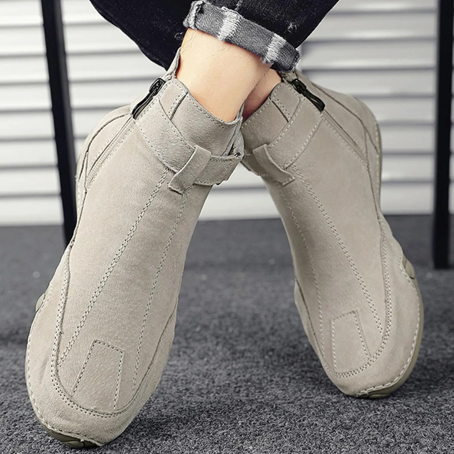 Men's Boots Autumn New Side Zipper High Top Men's Shoes Outdoor Casual Hand Sewn Preowned Men's Casual Shoes Size 15 Men's Sh