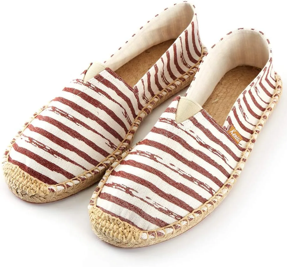 Men's Breathable Canvas Stripe Slip on Flat Espadrilles