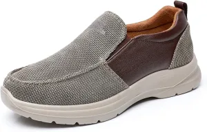 Mens Canvas Arch Support Walking Loafers Casual Lightweight Breathable Soft Sole Slip-on Orthopedic Hiking Sneakers Comfort Non-Slip Outdoor Casual Shoes