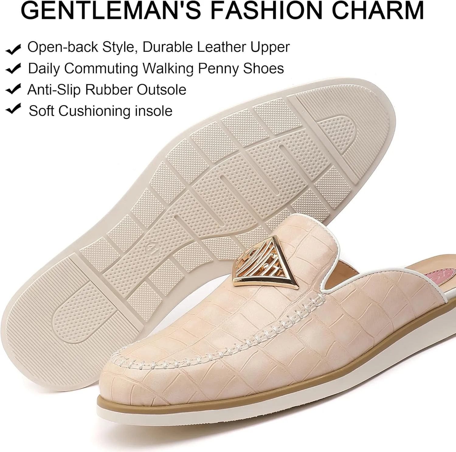 Men's Casual Slip-on Mule Loafer,Mens Fashion Backless Dress Slippers Comfy Lightweight Walking Penny Shoes for Men