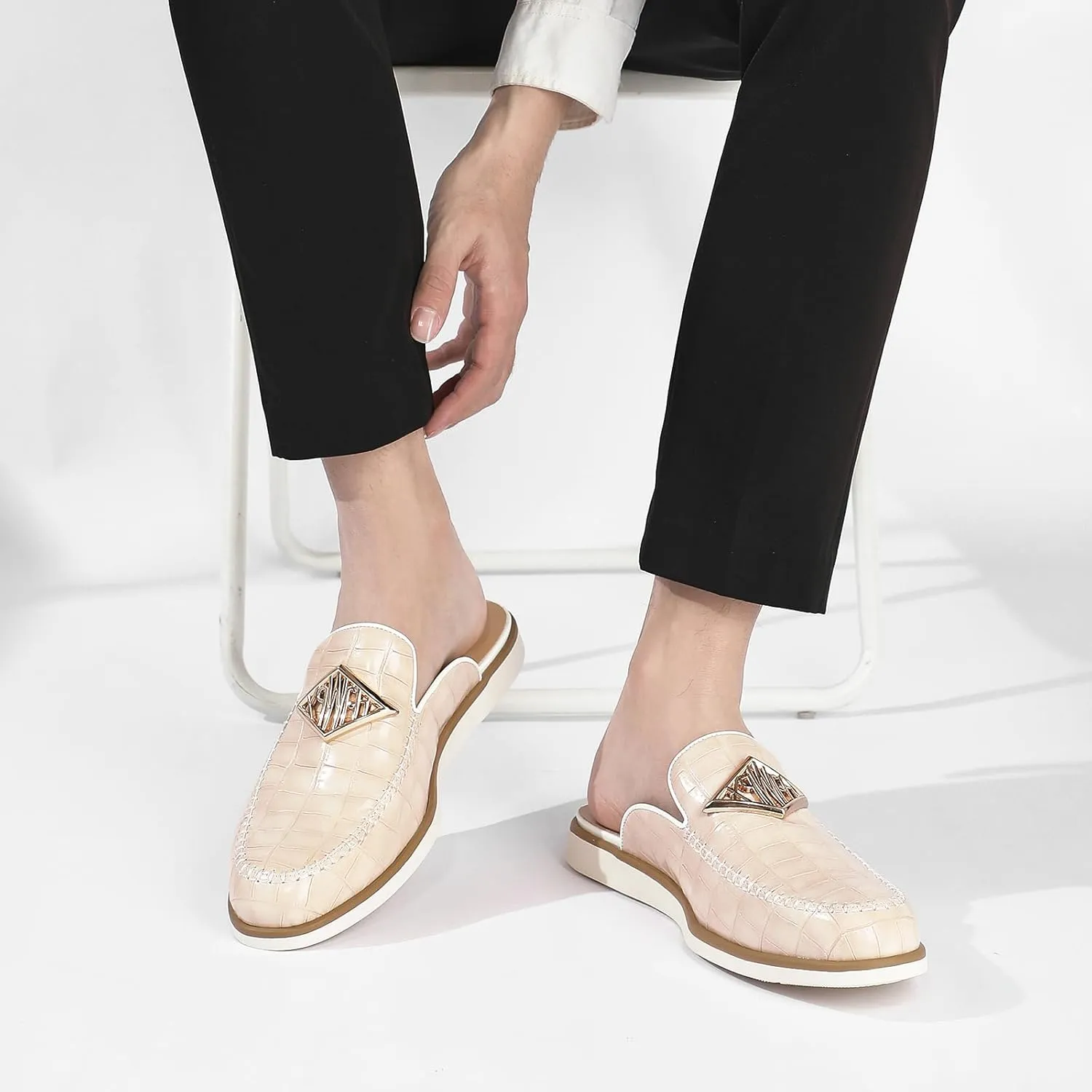 Men's Casual Slip-on Mule Loafer,Mens Fashion Backless Dress Slippers Comfy Lightweight Walking Penny Shoes for Men