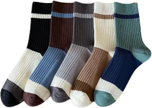 Mens Cotton Crew Socks Casual Socks Knit Breathable Dress Socks Solid Color Athletic Socks for Men
