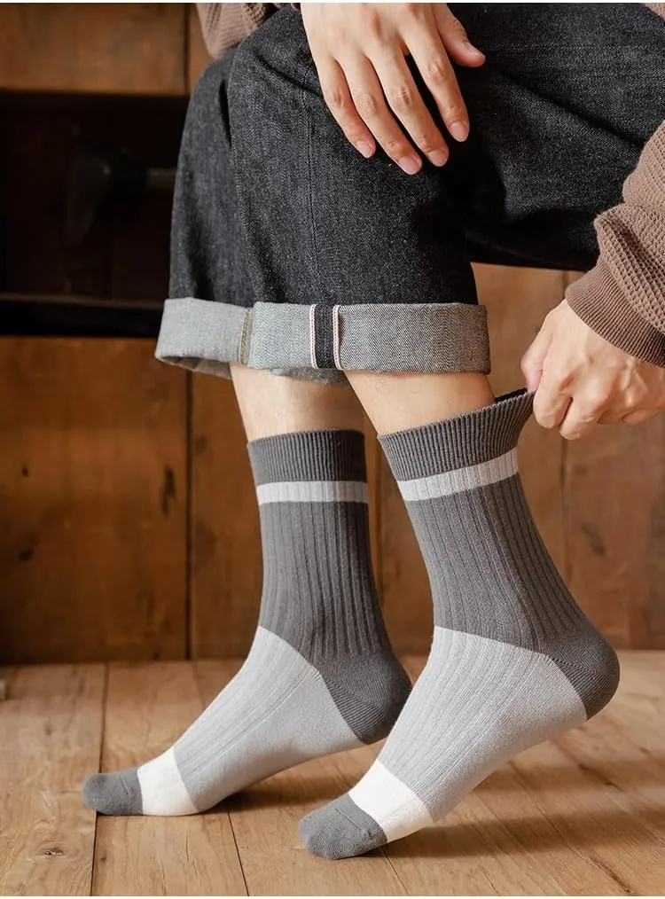 Mens Cotton Crew Socks Casual Socks Knit Breathable Dress Socks Solid Color Athletic Socks for Men