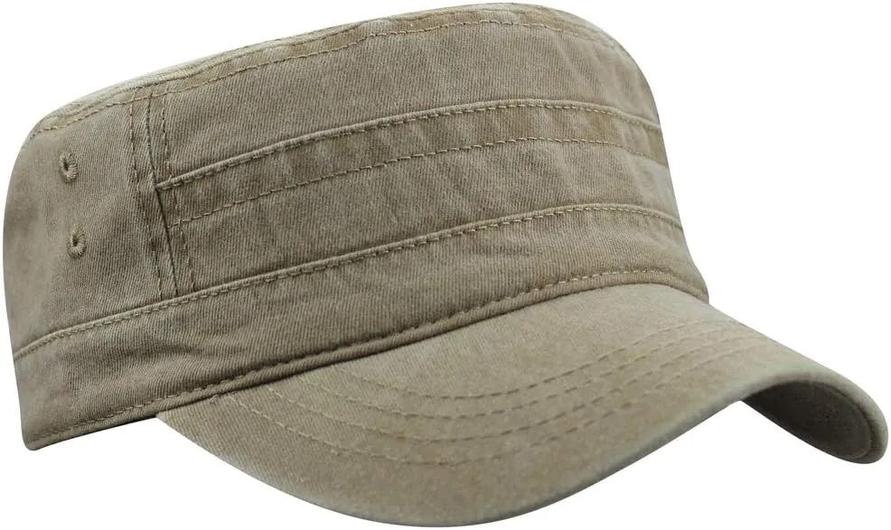 Men's Cotton Flat Top Peaked Baseball Twill Army Military Corps Hat Cap Visor