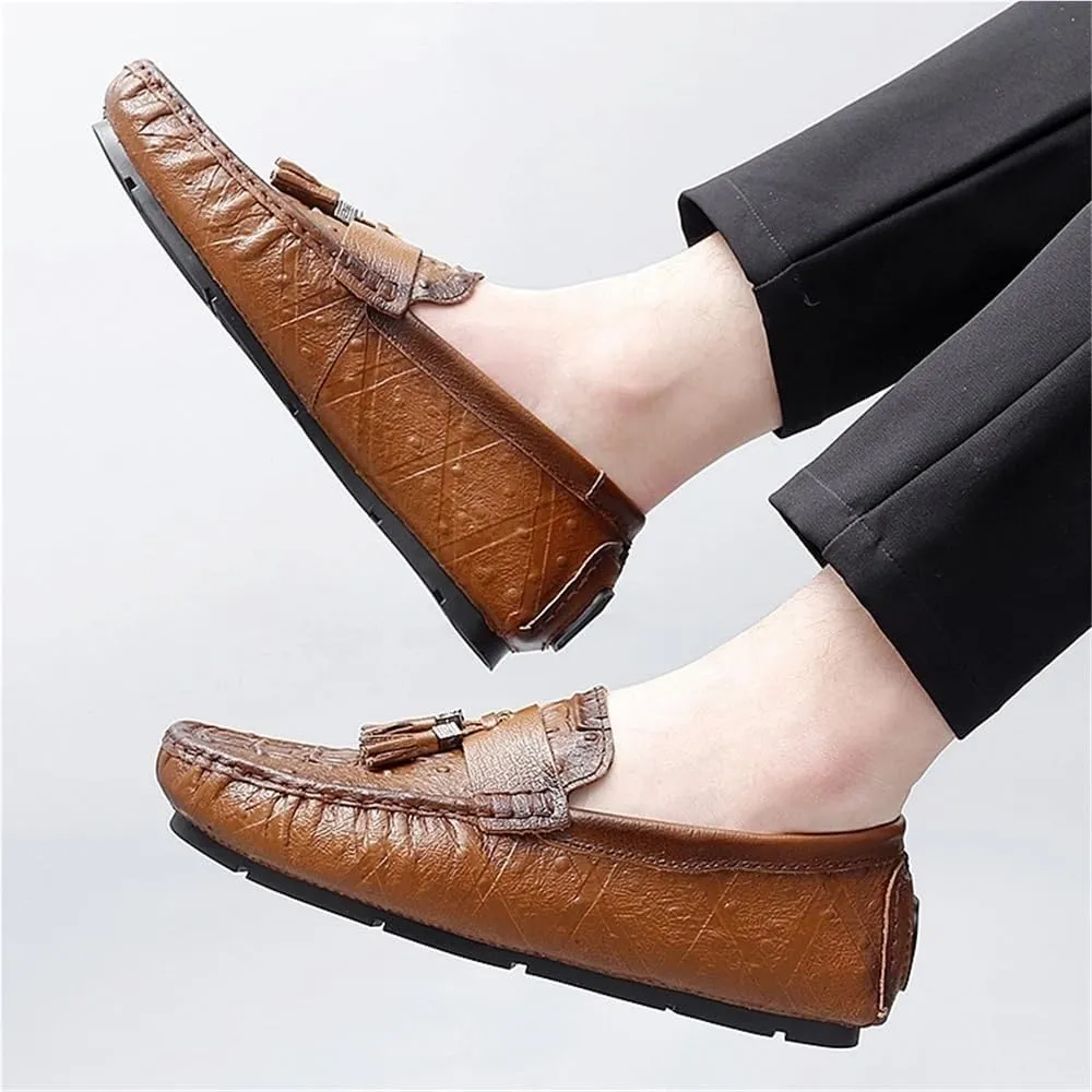 Mens Crocodile Print Tassel Loafers Slip On Round Toe Driving Shoes Flexible Lightweight Walking Casual Comfortable