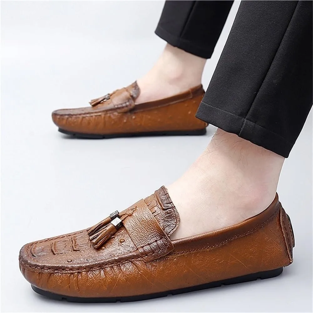 Mens Crocodile Print Tassel Loafers Slip On Round Toe Driving Shoes Flexible Lightweight Walking Casual Comfortable