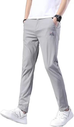 Mens Elastic Waist Pants Breathable Summer Adaptive Pants for Elderly with Zipper and Button (as1, Numeric, Numeric_32, Regular, Regular, Grey)