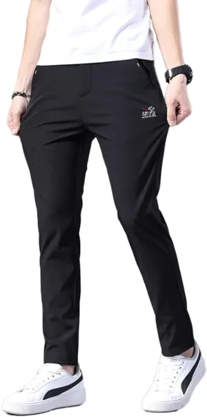 Mens Elastic Waist Pants Breathable Summer Adaptive Pants for Elderly with Zipper and Button (as1, Numeric, Numeric_36, Regular, Regular, Black)