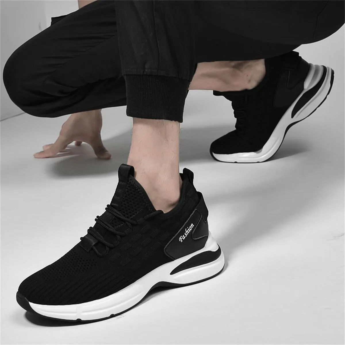 Mens Elevator Shoes, Non Slip Lightweight Business Fashion Trainers Breathable Mesh Height Increasing Sneakers