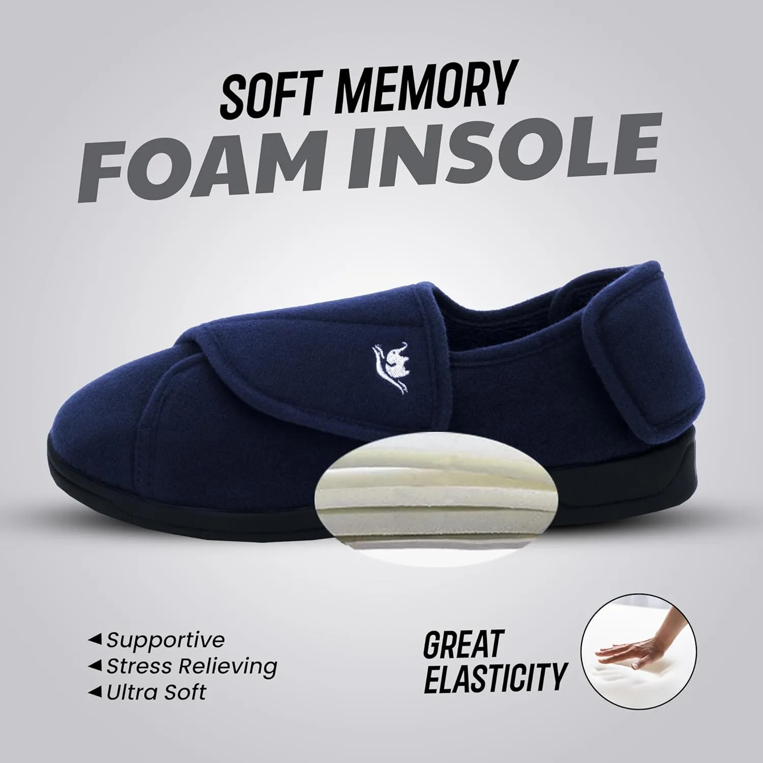 Mens Extra Wide Width Diabetic Slippers Memory Foam With Adjustable Soft Non-Slip Orthopedic House Shoes for Elderly Swollen Feet, Arthritis, Edema